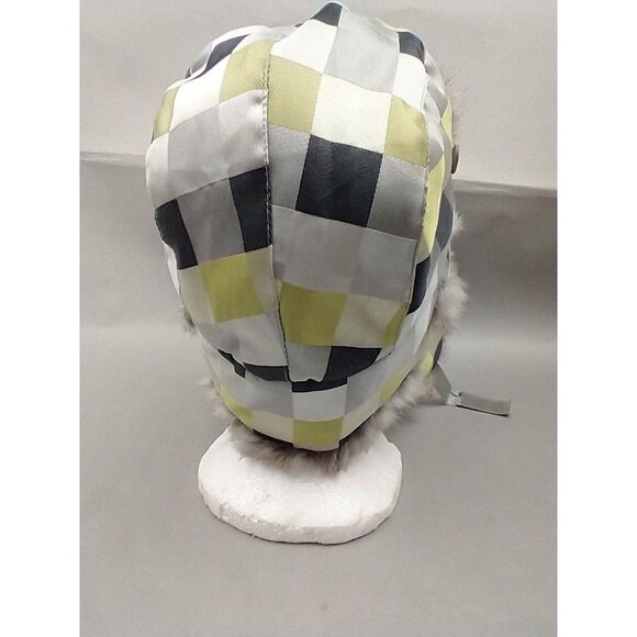 Chaos ski winter trapper hat ear flaps Green Gray quilt pattern Faux‎ Fur - Picture 8 of 10